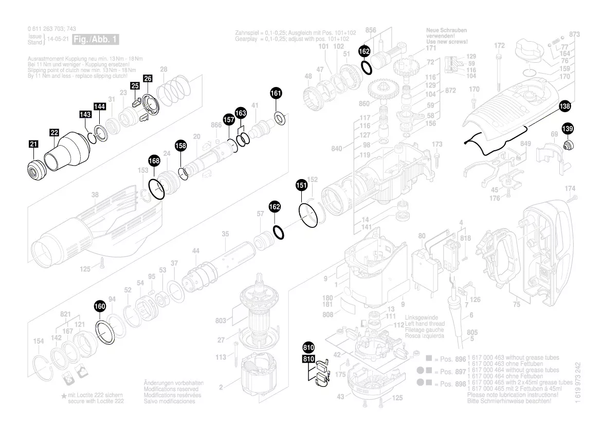 Kit d´usure réf. 1 617 000 465 pour GBH 7-46 DE Bosch